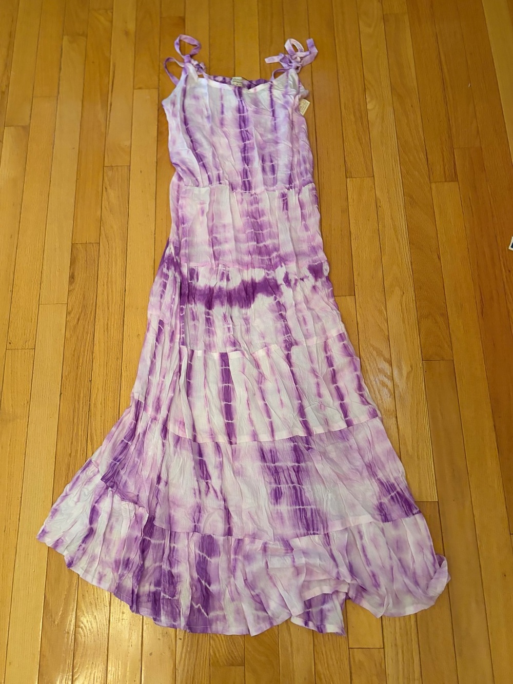 Tie-Dye Lavender Maxi Dress with Tie Straps